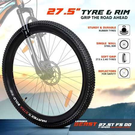 Leader Beast 26T Multispeed (7 Speed) Mountain Bike with Front Suspension & Dual Disc Brake - MATT Black/SEA Green. Ideal for 12