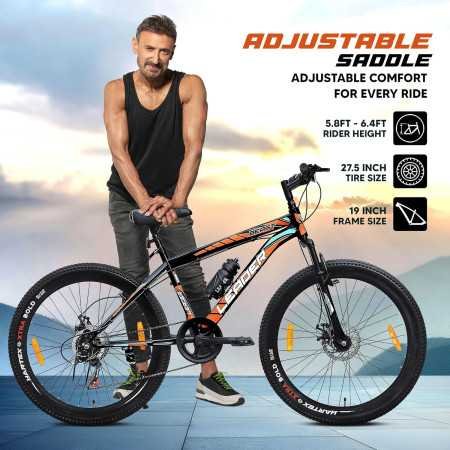 Leader Beast 26T Multispeed (7 Speed) Mountain Bike with Front Suspension & Dual Disc Brake - MATT Black/SEA Green. Ideal for 12