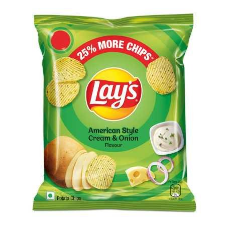 Lay's Potato Chips 48 Gram, American Style Cream & Onion Flavour, Crunchy Chips & Snacks (Weight May Vary)