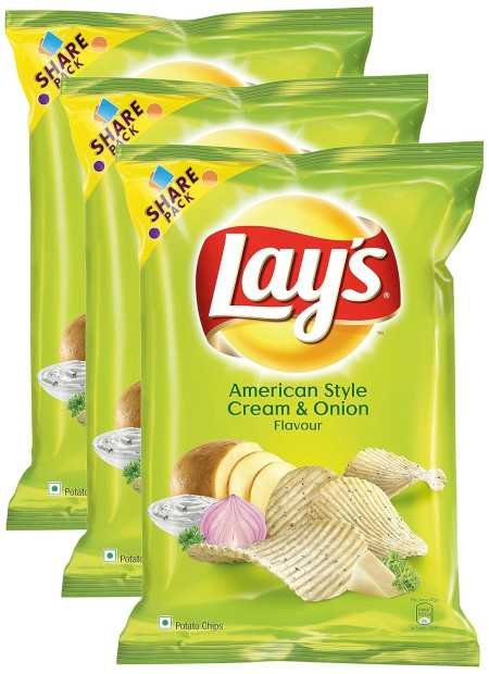 Lay's Potato Chips 48 Gram, American Style Cream & Onion Flavour, Crunchy Chips & Snacks (Weight May Vary)