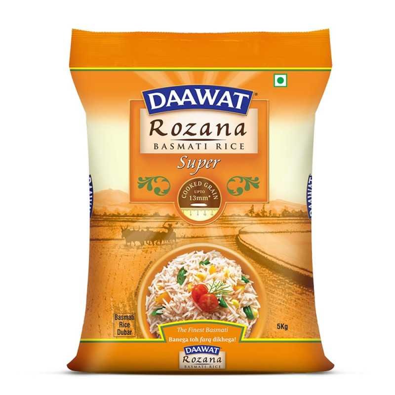 Daawat Rozana Super Basmati Rice 5Kg| For Everyday Consumption| Cooked Grain Upto 13mm*| Naturally Aged Daawat Rozana Super Basmati Rice 5Kg| For Everyday Consumption| Cooked Grain Upto 13mm*| Naturally Aged