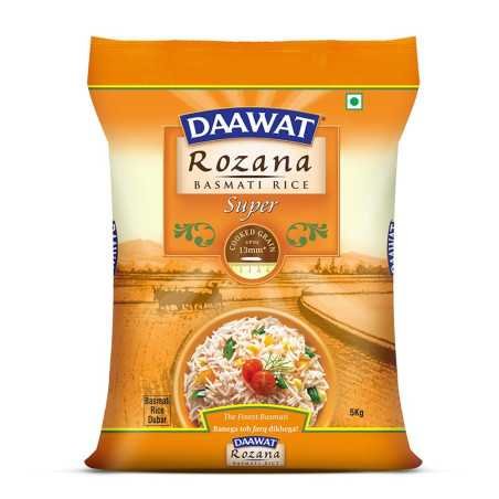 Daawat Rozana Super Basmati Rice 5Kg| For Everyday Consumption| Cooked Grain Upto 13mm*| Naturally Aged
