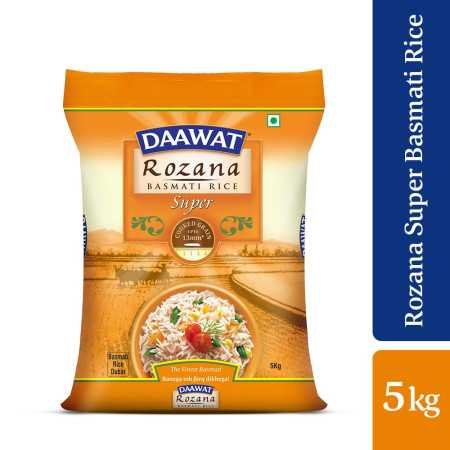 Daawat Rozana Super Basmati Rice 5Kg| For Everyday Consumption| Cooked Grain Upto 13mm*| Naturally Aged Daawat Rozana Super Basmati Rice 5Kg| For Everyday Consumption| Cooked Grain Upto 13mm*| Naturally Aged