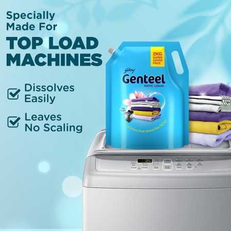 Genteel Matic Liquid Detergent Refill Pouch for Top load Washing - 2kg | No Soda Formula | with Added Fabric Conditioner Genteel Matic Liquid Detergent Refill Pouch for Top load Washing - 2kg | No Soda Formula | with Added Fabric Conditioner