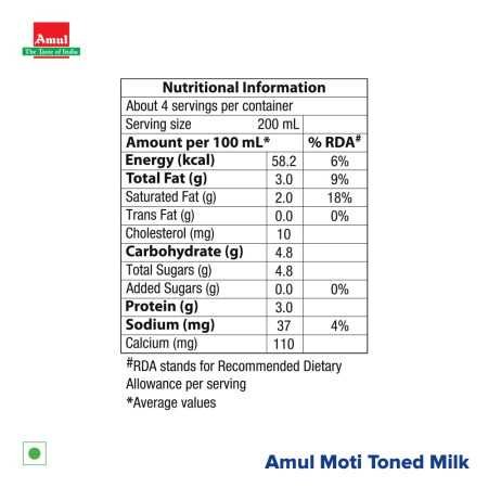 Amul Moti Homogenized Toned Milk, 450 ml Pouch Amul Moti Homogenized Toned Milk, 450 ml Pouch