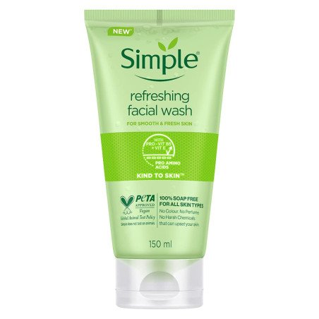 Simple Kind To Skin Refreshing Face Wash 150 ml | 100% soap-free gentle cleanser for sensitive, dry & oily skin, for women & men