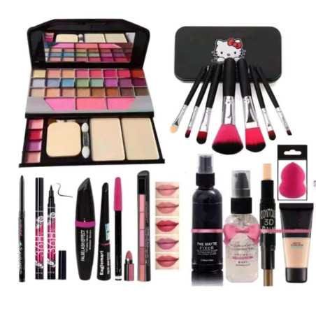 JustTya Multicolor Professional 6155 Makeup Kit For Girls Women With 7 Black Makeup Brush, 1 Lipstick, Fixer, Primer, Contour,