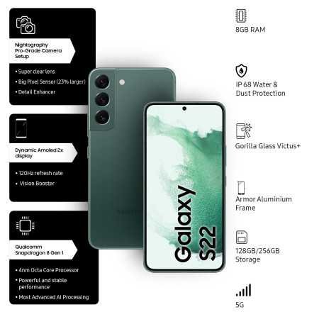 Samsung Galaxy S22 5G (Green, 8GB, 128GB Storage) with No Cost EMI/Additional Exchange Offers