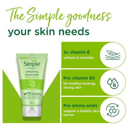 Simple Kind To Skin Refreshing Face Wash 150 ml | 100% soap-free gentle cleanser for sensitive, dry & oily skin, for women & men
