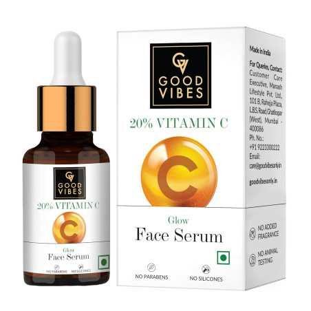 Good Vibes 20% Vitamin C Serum, 10 ml Light Weight Moisturizing Age Defying Face Serum For All Skin Types Helps Corrects Dark