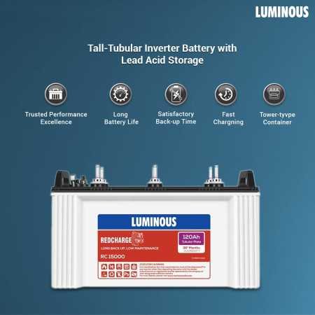 Luminous Inverter & Battery Combo (Eco Watt Neo 700 Square Wave 600VA/12V Inverter with Red Charge RC 15000ST Short Tubular
