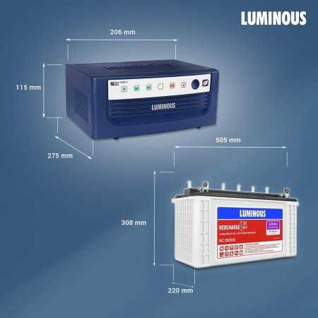 Luminous Inverter & Battery Combo (Eco Watt Neo 700 Square Wave 600VA/12V Inverter with Red Charge RC 15000ST Short Tubular