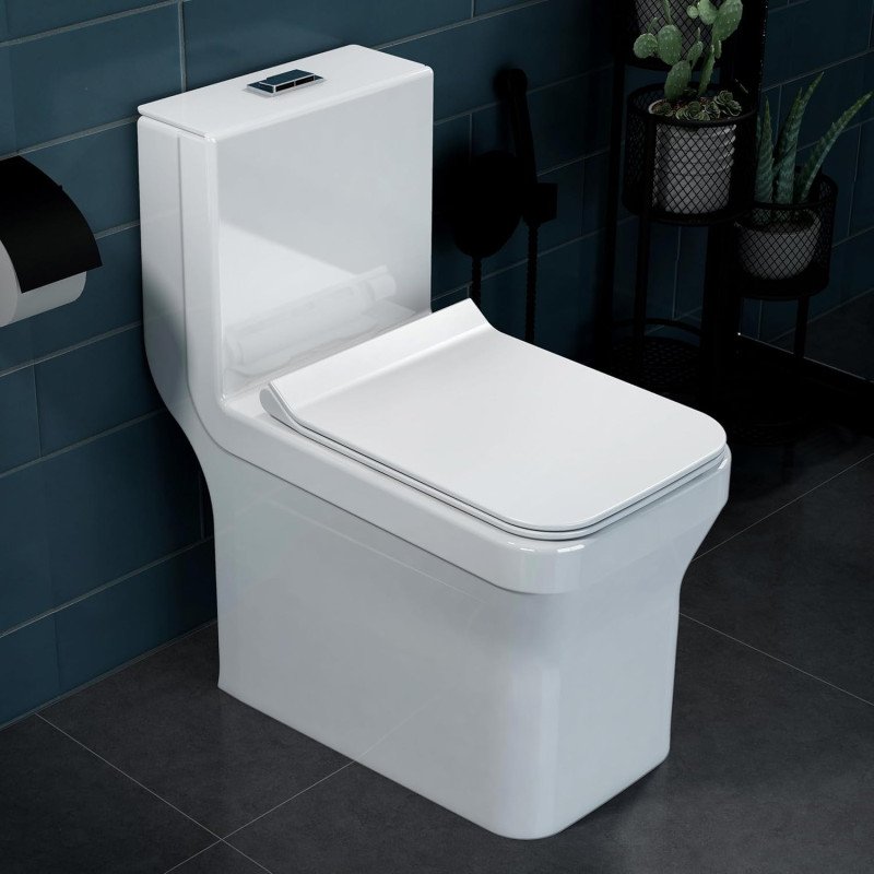 Plantex Platinum Ceramic Commode/S Trap One Piece Western Toilet/Rim Washdown Flush Commode with Soft Close Toilet Seat Cover