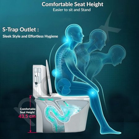 Plantex Platinum Ceramic Commode/S Trap One Piece Western Toilet/Rim Washdown Flush Commode with Soft Close Toilet Seat Cover