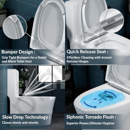 Plantex Platinum Ceramic Commode/S Trap One Piece Western Toilet/Rim Washdown Flush Commode with Soft Close Toilet Seat Cover