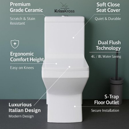 KrissKross Premium One Piece Ceramic Western Floor Mounted One Piece Water Closet Western Toilet/Commode/European Commode With