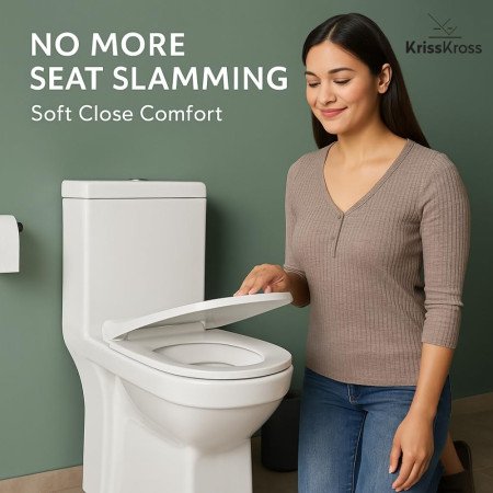 KrissKross Premium One Piece Ceramic Western Floor Mounted One Piece Water Closet Western Toilet/Commode/European Commode With