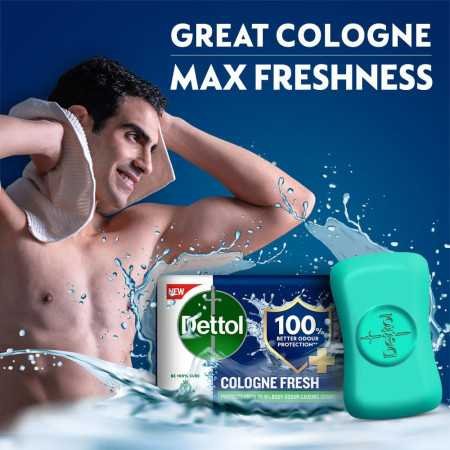 Dettol Cologne Fresh Bathing Soap Bar with 100% better odour protection- 100g Pack of 4, (400gm)