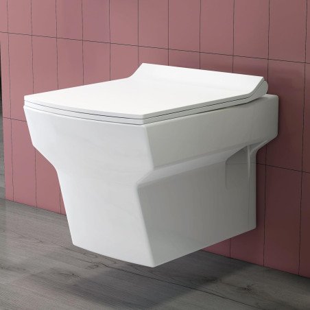 Plantex Commode for Toilet/Ceramic Western Toilet/Square Wall Hung Commode with Soft Closing Toilet Seat - P Trap Outlet -