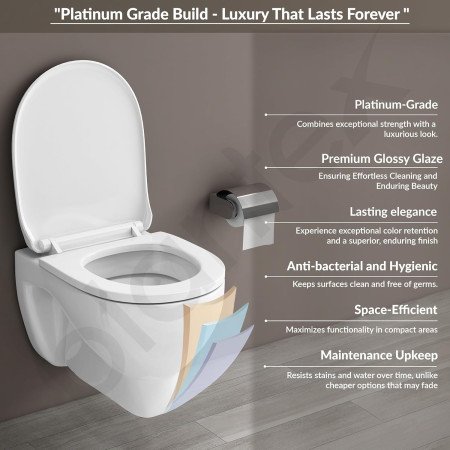 Plantex Commode for Toilet/Ceramic Western Toilet/Square Wall Hung Commode with Soft Closing Toilet Seat - P Trap Outlet -