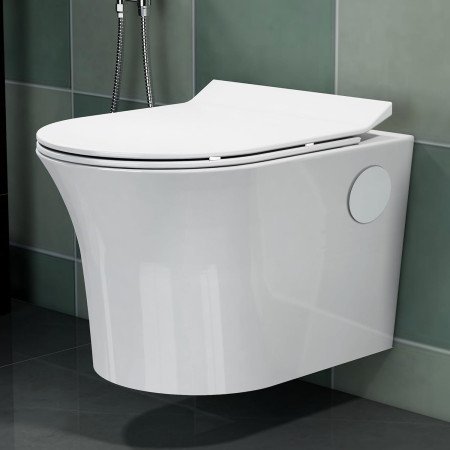 Plantex Platinum Ceramic Rimless Wall Mounted Commode/P Trap Washdown Flush Commode with Soft Close Toilet Seat Cover (White)