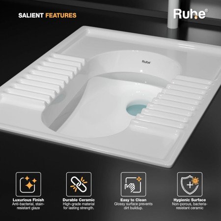 Ruhe® Orrisa Pan Indian Toilet | Premium Ceramic Squat Pan | Durable, Crack-Resistant Toilet Seat | Water-Efficient Flush,