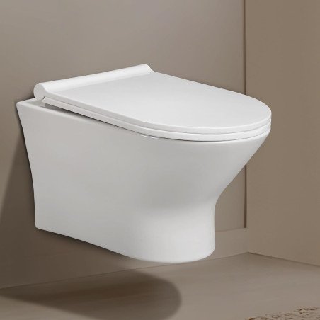 Hindware Fabio Neo Wall Hung Western Commode for Bathroom | Made of Ceramic | P-220 Trap | Soft Close Feature | Water Saving