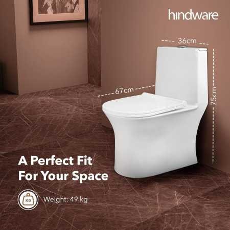 Hindware Italian Collection One-piece Fabio Floor Mount Western Commode for Bathroom | Made of Ceramic | S-220 Trap | Syphonic