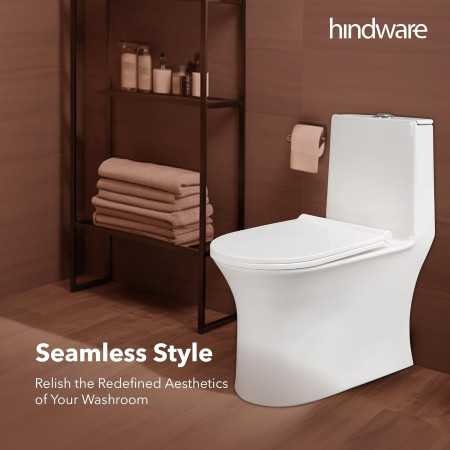 Hindware Italian Collection One-piece Fabio Floor Mount Western Commode for Bathroom | Made of Ceramic | S-220 Trap | Syphonic