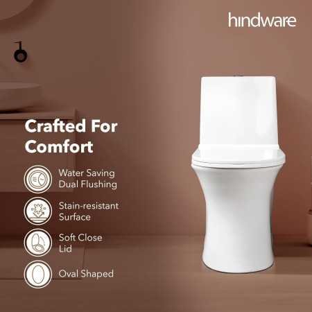 Hindware Italian Collection One-piece Fabio Floor Mount Western Commode for Bathroom | Made of Ceramic | S-220 Trap | Syphonic