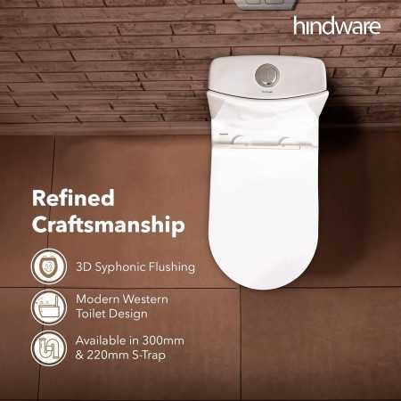 Hindware Italian Collection One-piece Fabio Floor Mount Western Commode for Bathroom | Made of Ceramic | S-220 Trap | Syphonic