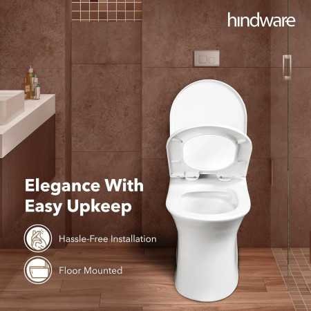 Hindware Italian Collection One-piece Fabio Floor Mount Western Commode for Bathroom | Made of Ceramic | S-220 Trap | Syphonic
