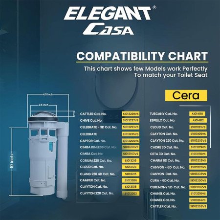 Elegant Casa ABS Siphon 8.26 Inches or 21 CM Toilet Flush Valve Kit | 3/6 Litre Dual Flush Tank Repair Kit | DIY Siphon for Elegant Casa ABS Siphon 8.26 Inches or 21 CM Toilet Flush Valve Kit | 3/6 Litre Dual Flush Tank Repair Kit | DIY Siphon for