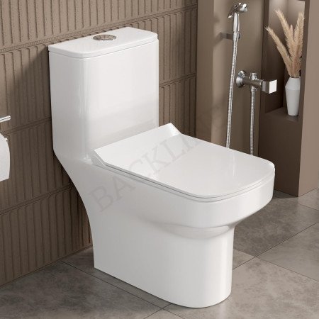 B Backline Ceramic Floor Mounted One Piece Western Toilet 6D Flushing Syphonic Commode/Water Closet Soft Close Seat Cover 9" S
