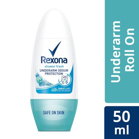 Rexona Shower Fresh Underarm Roll On Deodorant For Women, Antiperspirant, Removes Odour, Keeps Skin Fresh & Clean, Alcohol Free,