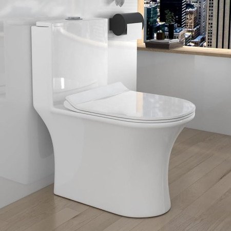B Backline Ceramic Floor Mounted One Piece Western Toilet 6D Flushing Syphonic Commode/Water Closet Soft Close Seat Cover 9" S B Backline Ceramic Floor Mounted One Piece Western Toilet 6D Flushing Syphonic Commode/Water Closet Soft Close Seat Cover 9" S