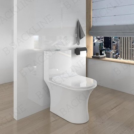 B Backline Ceramic Floor Mounted One Piece Western Toilet 6D Flushing Syphonic Commode/Water Closet Soft Close Seat Cover 9" S B Backline Ceramic Floor Mounted One Piece Western Toilet 6D Flushing Syphonic Commode/Water Closet Soft Close Seat Cover 9" S