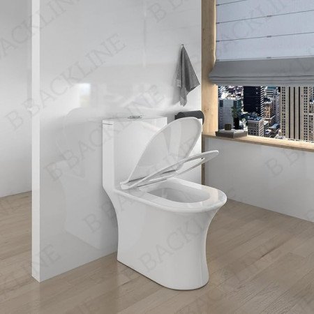 B Backline Ceramic Floor Mounted One Piece Western Toilet 6D Flushing Syphonic Commode/Water Closet Soft Close Seat Cover 9" S B Backline Ceramic Floor Mounted One Piece Western Toilet 6D Flushing Syphonic Commode/Water Closet Soft Close Seat Cover 9" S