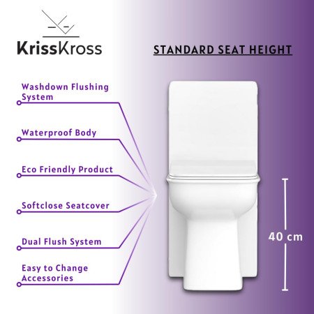 KrissKross Premium Rimless Floor Mounted One Piece Water Closet Ceramic Western Toilet/Commode With Soft Close Seat Cover For