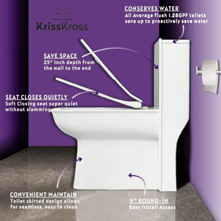 KrissKross Premium Rimless Floor Mounted One Piece Water Closet Ceramic Western Toilet/Commode With Soft Close Seat Cover For