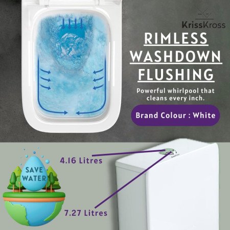 KrissKross Premium Rimless Floor Mounted One Piece Water Closet Ceramic Western Toilet/Commode With Soft Close Seat Cover For