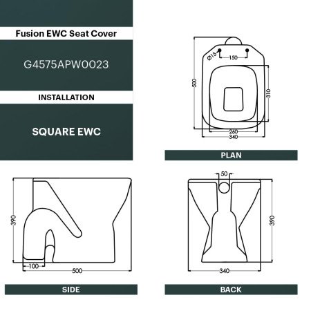 Johnson Fusion Floor Mounted EWC Combo with Soft Close Slim Seat Cover (PP) - S Trap | 500x340x390mm | Square Shape | Washdown