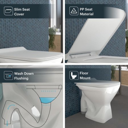 Johnson Fusion Floor Mounted EWC Combo with Soft Close Slim Seat Cover (PP) - S Trap | 500x340x390mm | Square Shape | Washdown