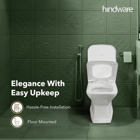 Hindware One-piece Tozzo Floor Mount Western Commode for Bathroom | Made of Ceramic | Star White | Oval Shape | Floor Mount Ewc