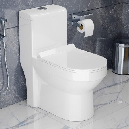InArt Rimless Syphonic Vacuum Western Toilet, Floor Mounted One-Piece Water Closet, Square European Commode, Soft Close Seat,