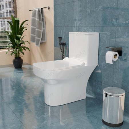 InArt Rimless Syphonic Vacuum Western Toilet, Floor Mounted One-Piece Water Closet, Square European Commode, Soft Close Seat,