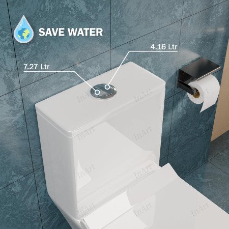 InArt Rimless Syphonic Vacuum Western Toilet, Floor Mounted One-Piece Water Closet, Square European Commode, Soft Close Seat,