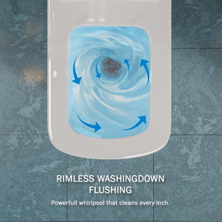 InArt Rimless Syphonic Vacuum Western Toilet, Floor Mounted One-Piece Water Closet, Square European Commode, Soft Close Seat,