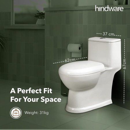 Hindware One-piece Flora Floor Mount Western Commode for Bathroom | Made of Ceramic | S-220 Trap | Star White | Oval Shape |