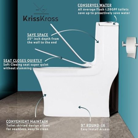 KrissKross Premium One Piece Ceramic Western Floor Mounted Western Toilet/Commode/European Commode Square With Soft Close Seat KrissKross Premium One Piece Ceramic Western Floor Mounted Western Toilet/Commode/European Commode Square With Soft Close Seat